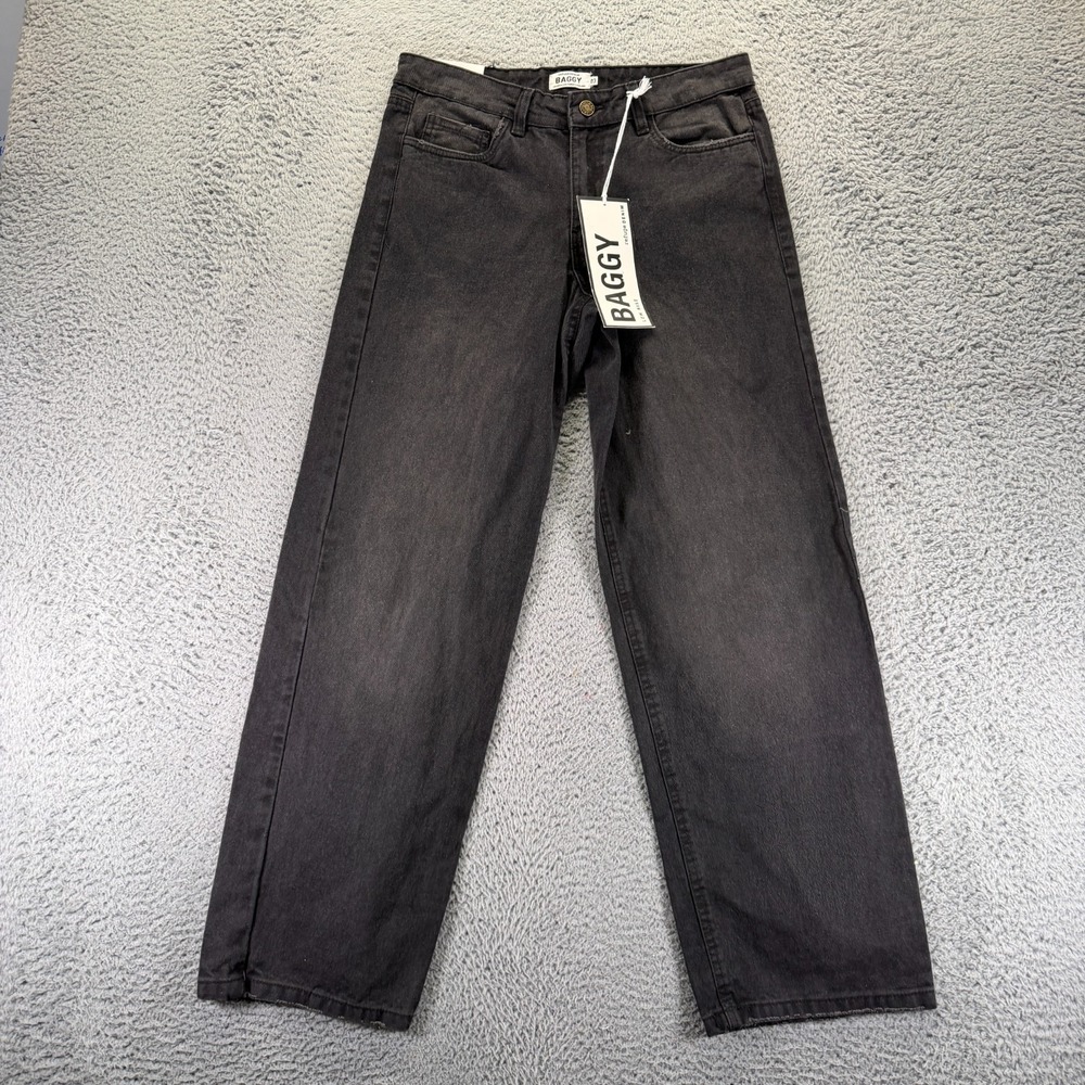 Refuge Jeans Womens 3‎ Black Cotton Denim Straight Baggy Low-Rise Workwear Faded